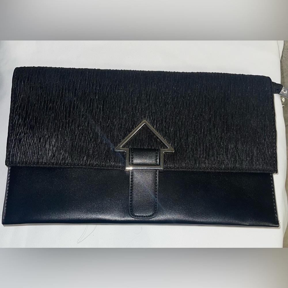 Black Textured Clutch with Silver Accent